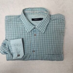 Zegna Sport Shirt Mens XL Blue Check Lightweight Cotton Long Sleeve Button Up